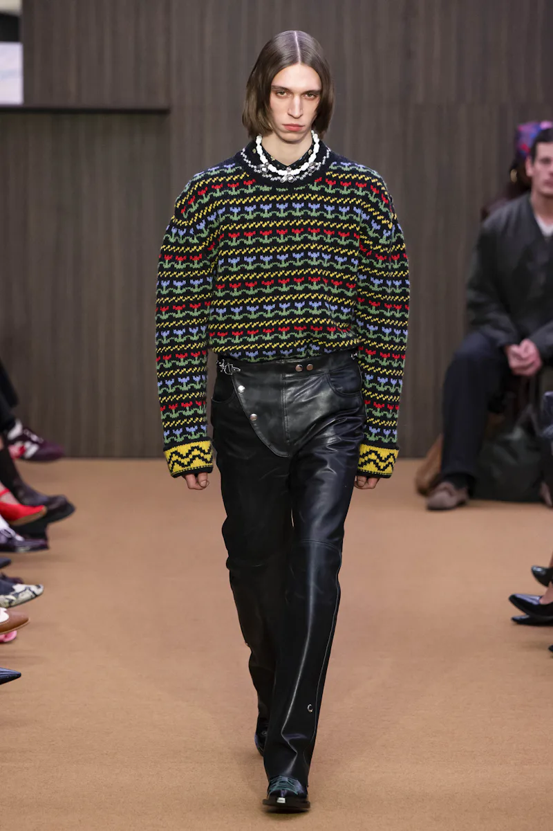 MILAN, ITALY - FEBRUARY 26: A model walks the runway at the Marni Ready to Wear Fall/Winter 2026/202...