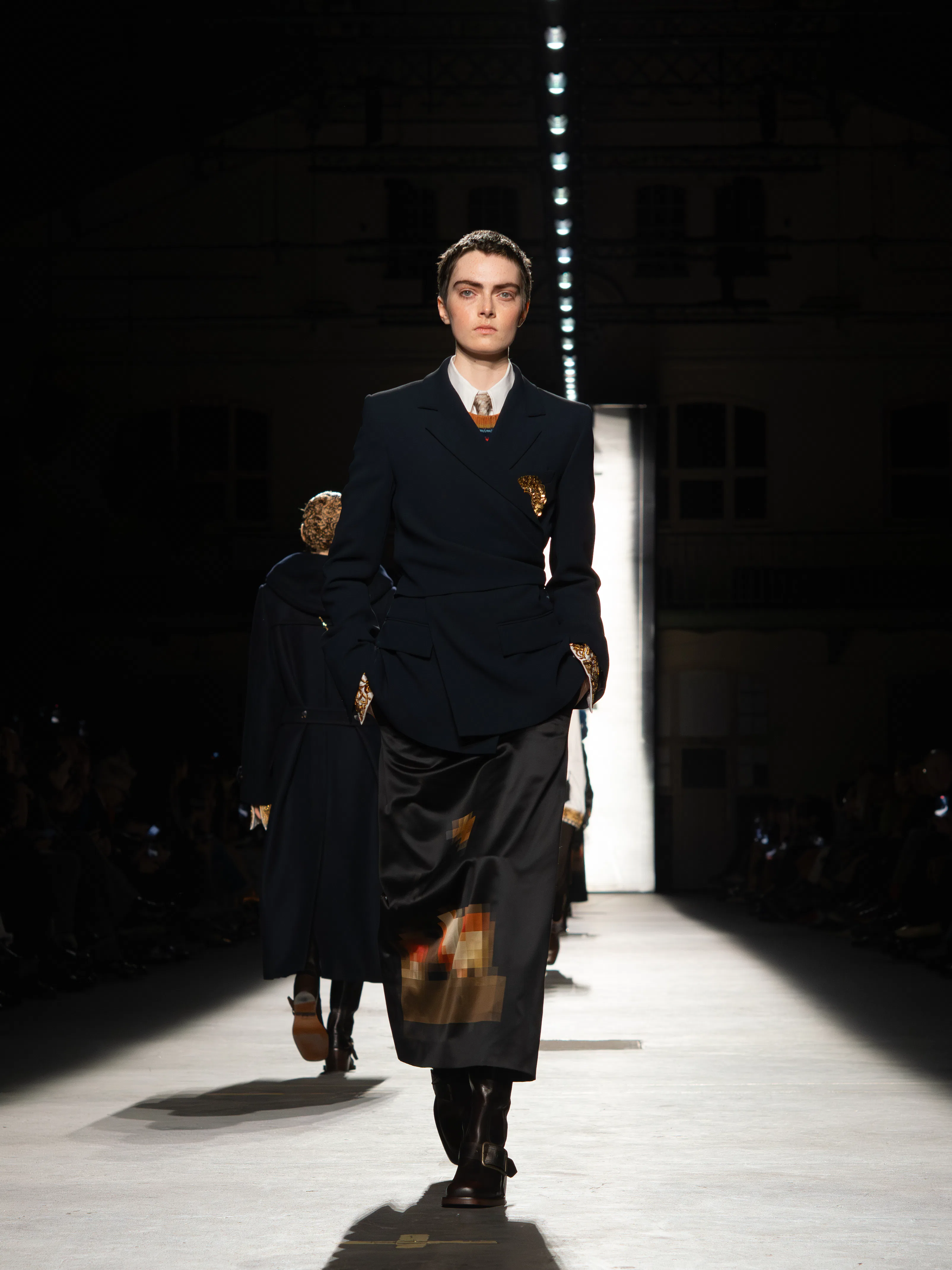 Model on the runway at the Dries Van Noten fashion show as part of Paris Fashion Week Fall 2026 