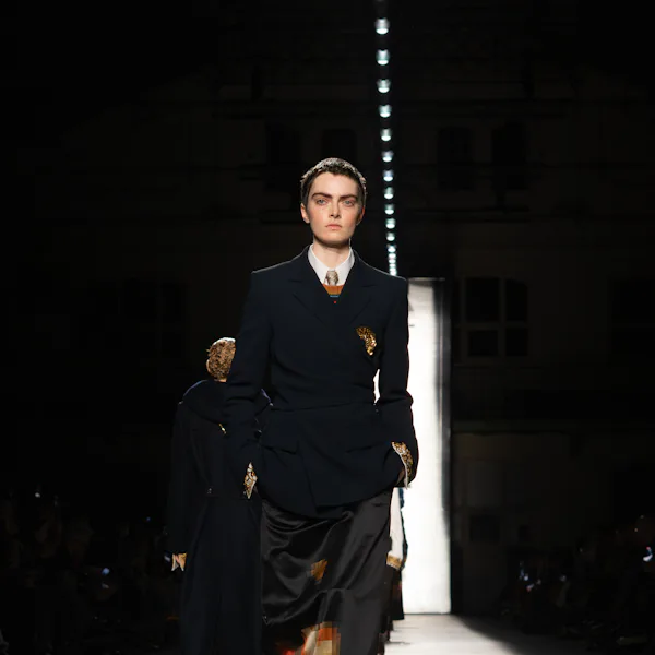 Model on the runway at the Dries Van Noten fashion show as part of Paris Fashion Week Fall 2026