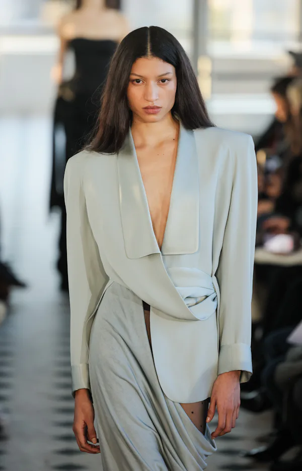 A model walks the runway during the Burc Akyol Womenswear Fall/Winter 2026