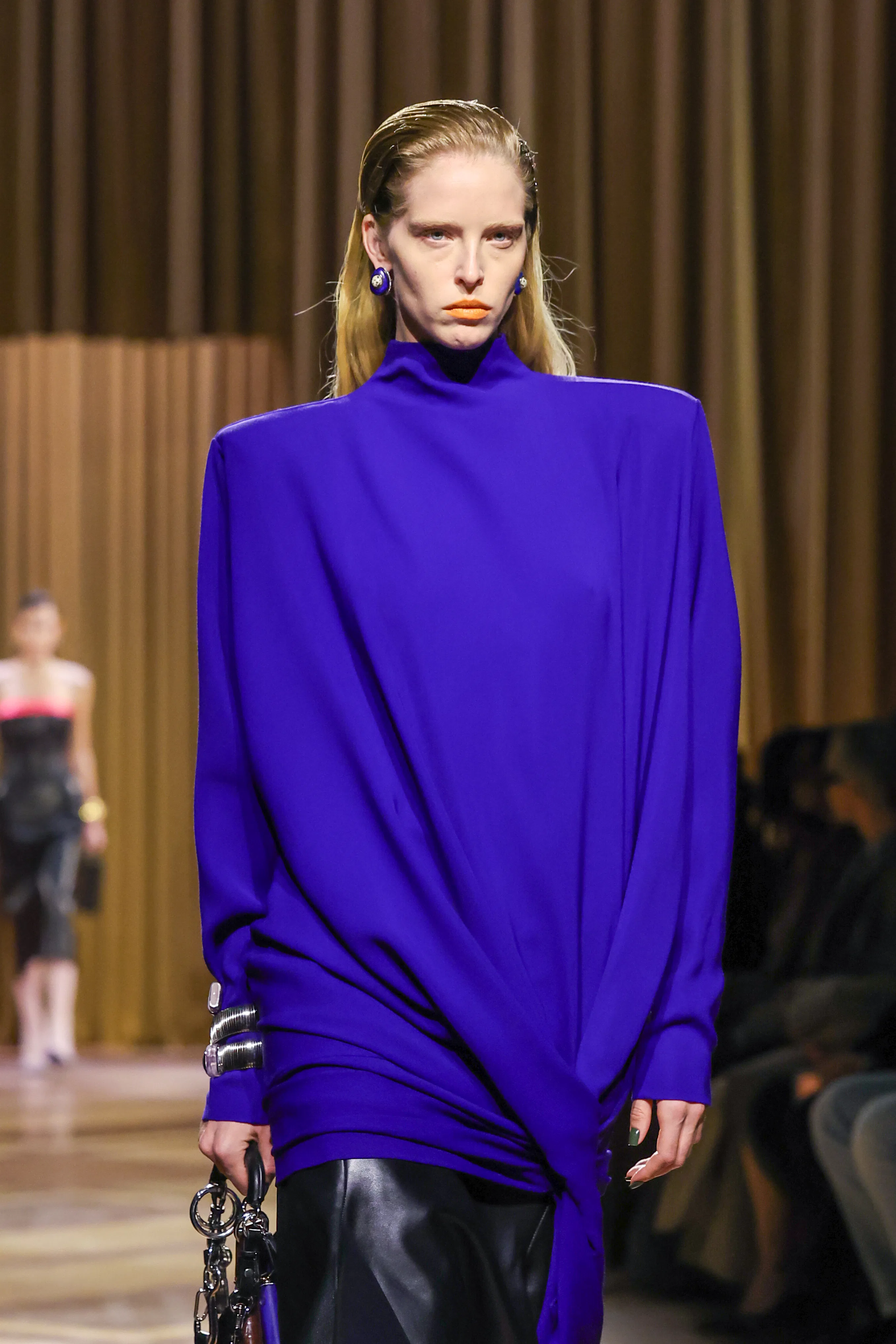 A model walks the runway during the Mugler Womenswear Fall/Winter 2026-2027 show as part of Paris Fa...