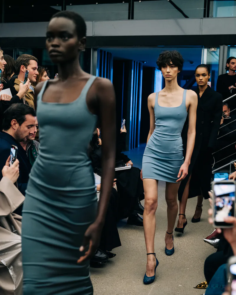 Model on the runway at the Alaïa fashion show as part of Paris Fashion Week Fall 2026 held at Former...