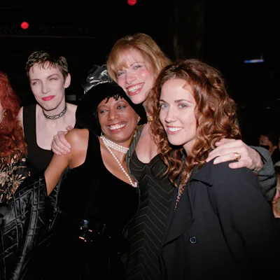 American singer Stevie Nicks, American singer songwriter Bonnie Raitt, Scottish Singer songwriter Annie Lennox, American singer June Pointer, American singer songwriter Carly Simon and American singer songwriter Sheryl Crow attend the Clive Davis Arista Records Pre-Grammy party on February 28, 1995 at The House of Blues in West Hollywood, Los Angeles. (Photo By Larry Busacca/Getty Images)