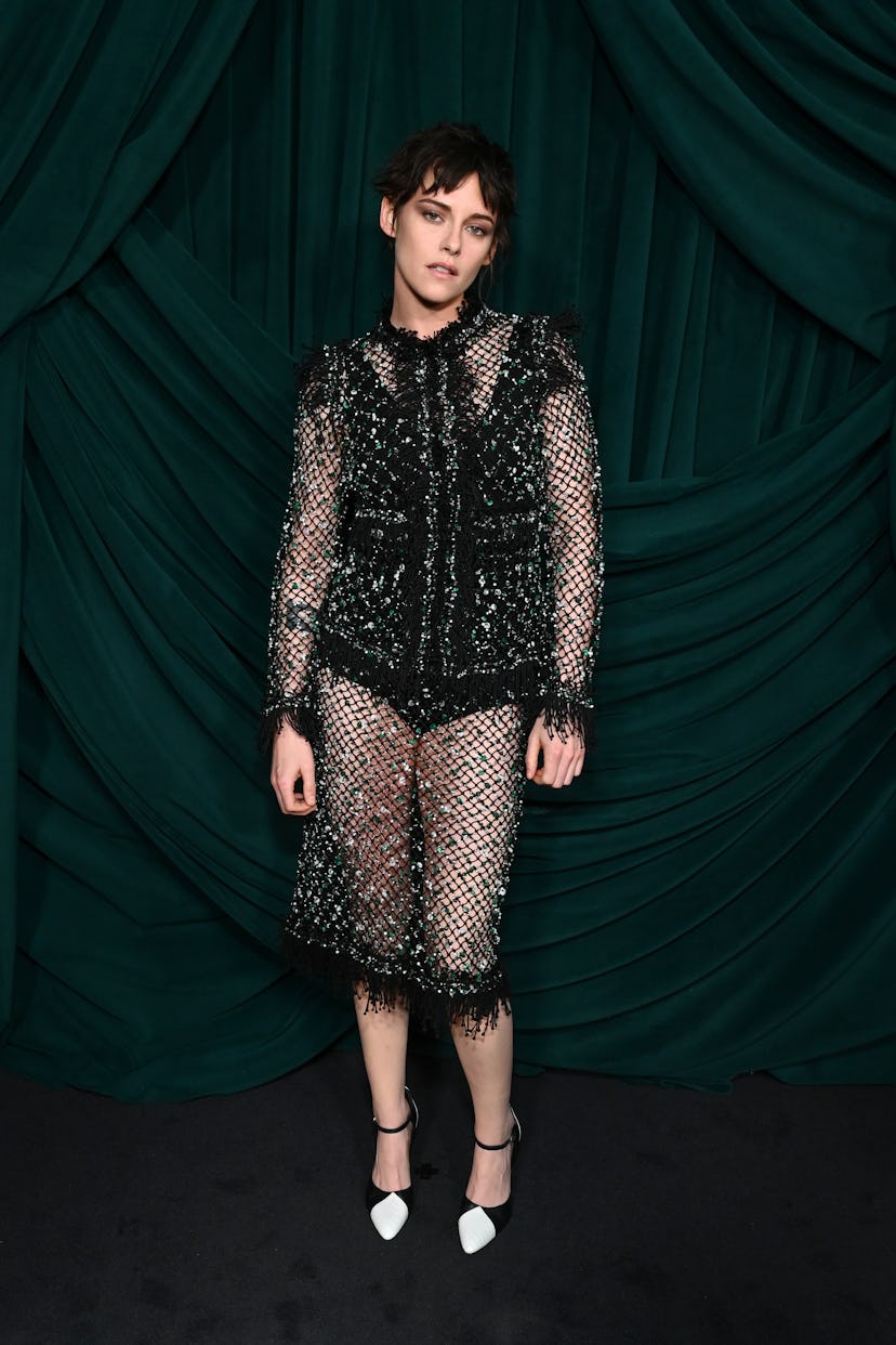 Kristen Stewart, wearing CHANEL, attends the CHANEL and Charles Finch Annual Pre-Oscar Dinner