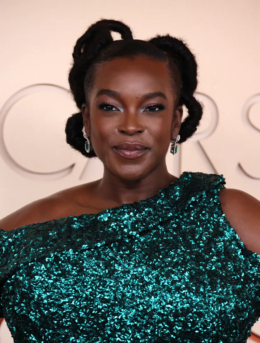 Wunmi Mosaku at the Oscars with emerald green eyeshadow
