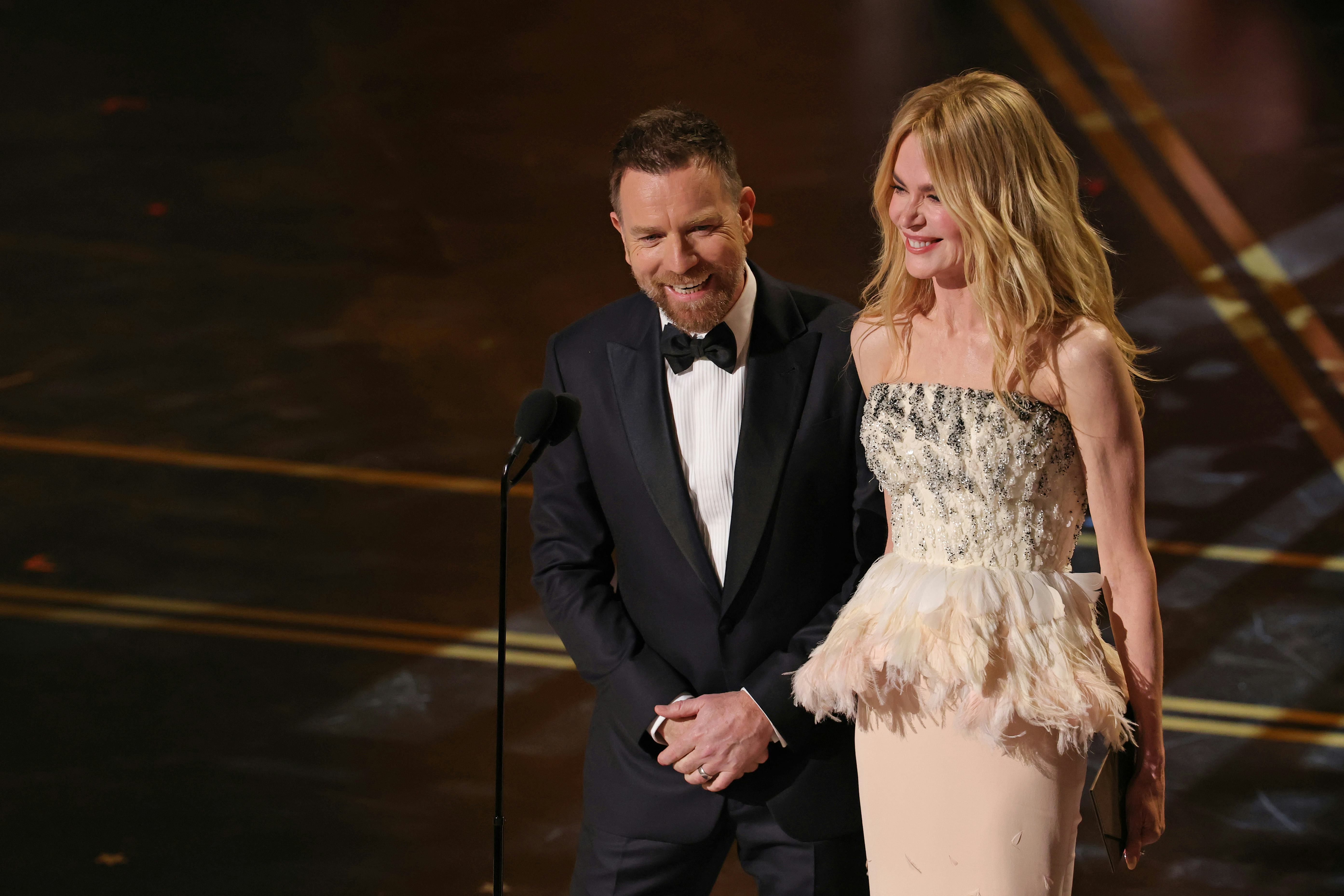 HOLLYWOOD, CALIFORNIA - MARCH 15: (L-R) Ewan McGregor and Nicole Kidman speak onstage during the 98t...