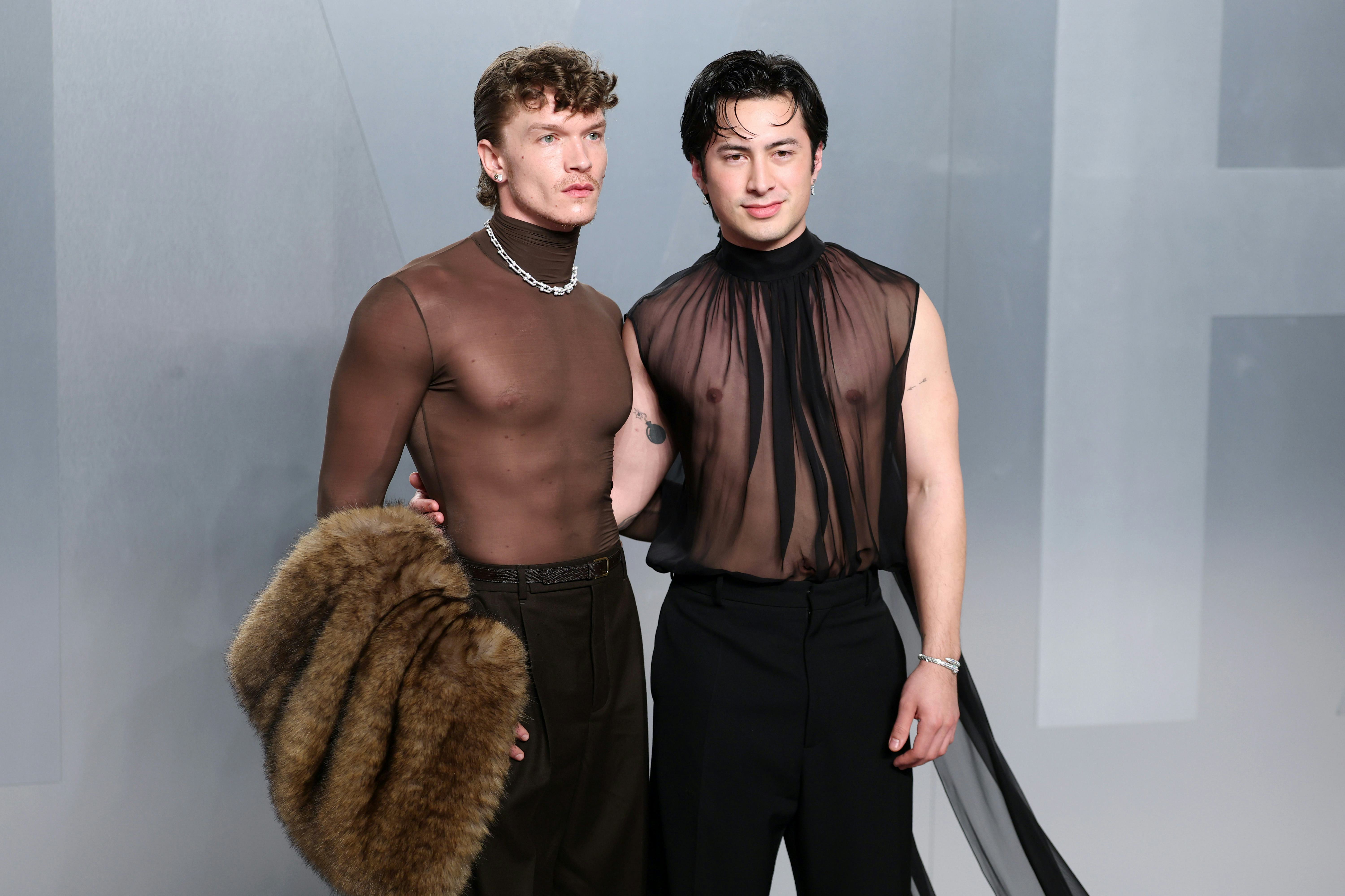 Connor Storrie and Hudson Williams wore matching sheer tops to the Oscars after-party.