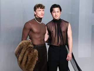 Connor Storrie and Hudson Williams wore matching sheer tops to the Oscars after-party.