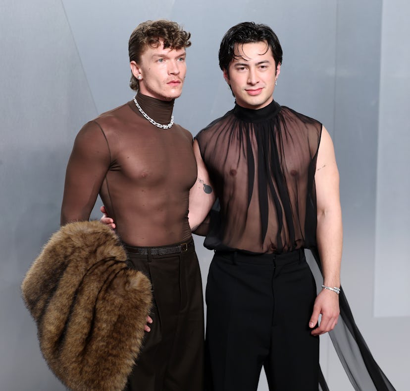 Connor Storrie and Hudson Williams wore matching sheer tops to the Oscars after-party.