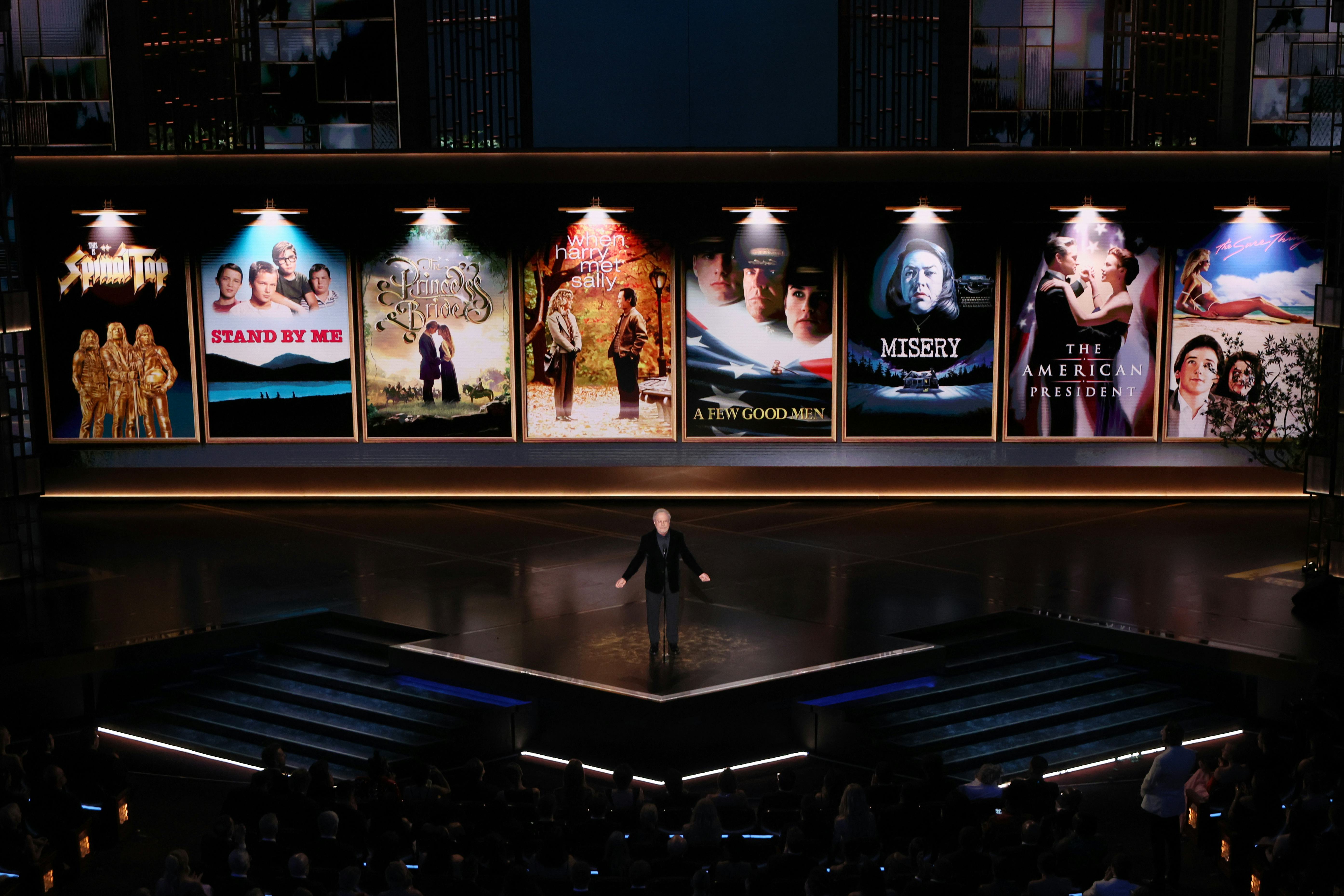 Hollywood, CA - March 15, 2026: Billy Crystal delivers a tribute to Rob Reiner during the 98th Annua...