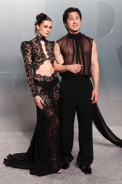 Katelyn Larson and Hudson Williams at the 2026 Vanity Fair Oscar Party held at the Los Angeles Count...