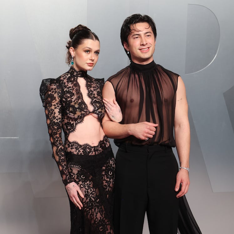 Katelyn Larson and Hudson Williams at the 2026 Vanity Fair Oscar Party held at the Los Angeles Count...