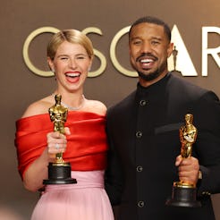 HOLLYWOOD, CALIFORNIA - MARCH 15: (L-R) Jessie Buckley, winner of the Best Actress Award for “Hamnet...