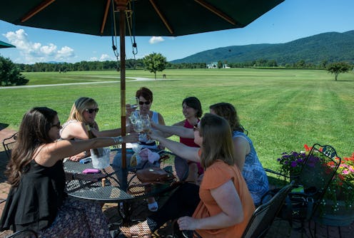 CROZET, VA - SEPTEMBER 6: Female friends celebrate a marriage and a birthday as part of a girl's gat...