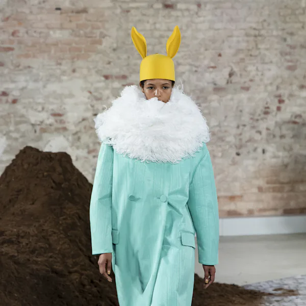 A model walks the runway at the Moschino Ready to Wear Fall/Winter 2026