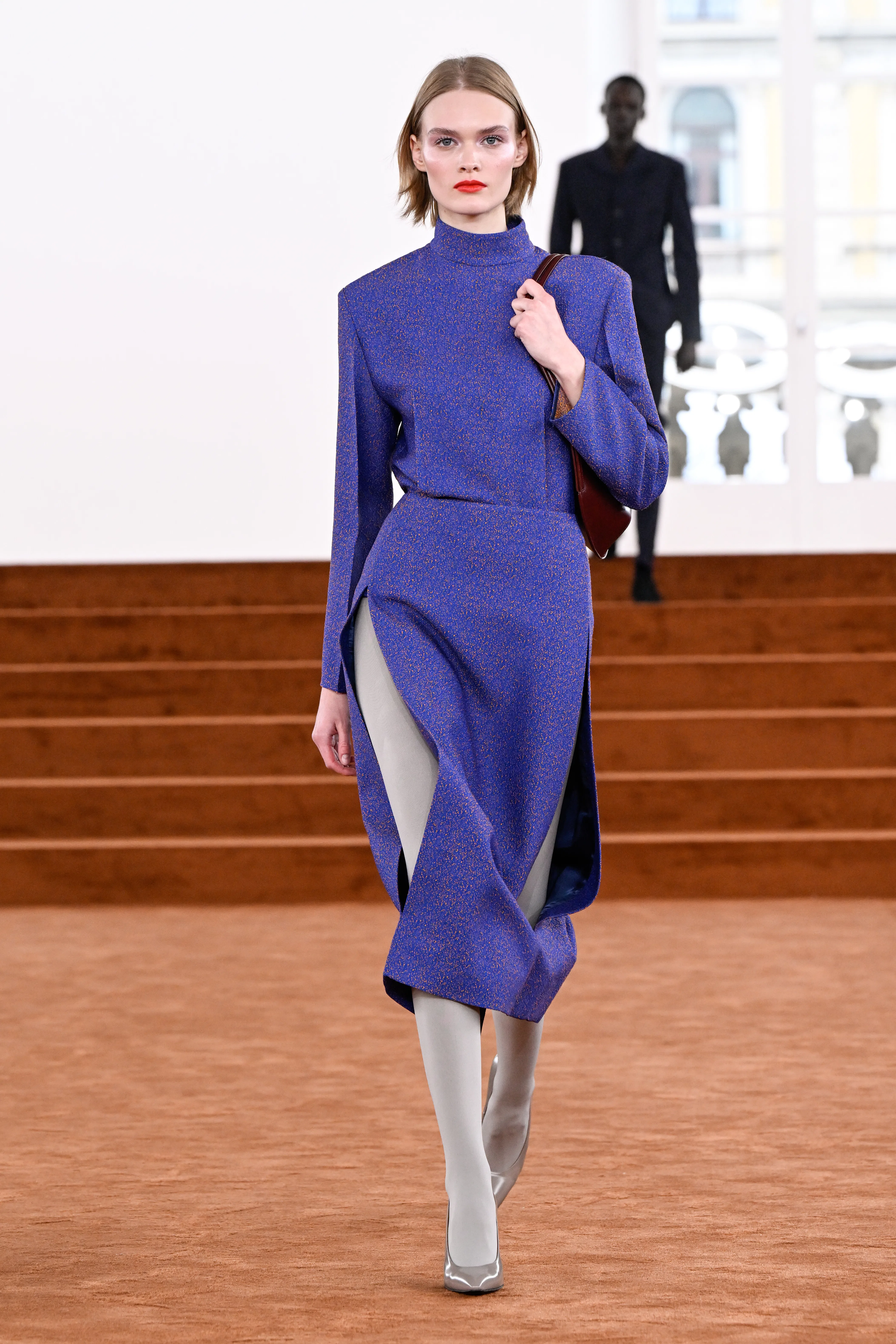 Model on the runway at the Jil Sander fashion show as part of Milan Fashion Week Fall 2026 