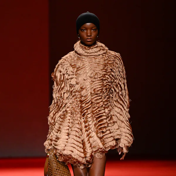 Model on the runway at the Bottega Veneta fashion show as part of Milan Fashion Week Fall 2026