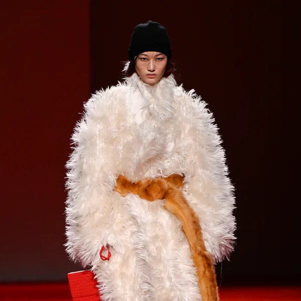 Model on the runway at the Bottega Veneta fashion show as part of Milan Fashion Week Fall 2026