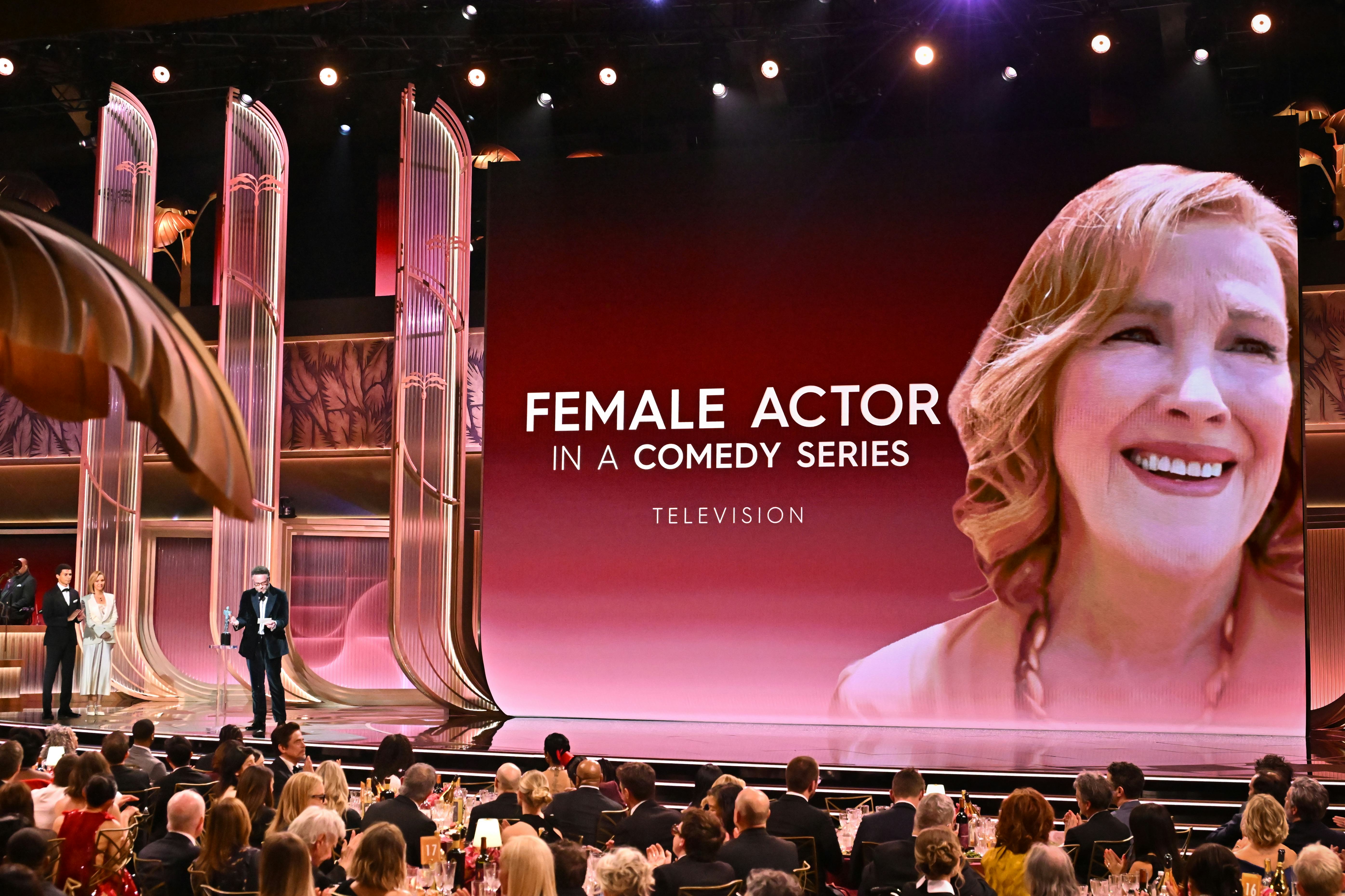 Seth Rogen and Catherine O'Hara at the 32nd Annual Actor Awards Presented by SAG-AFTRA held at Shrin...