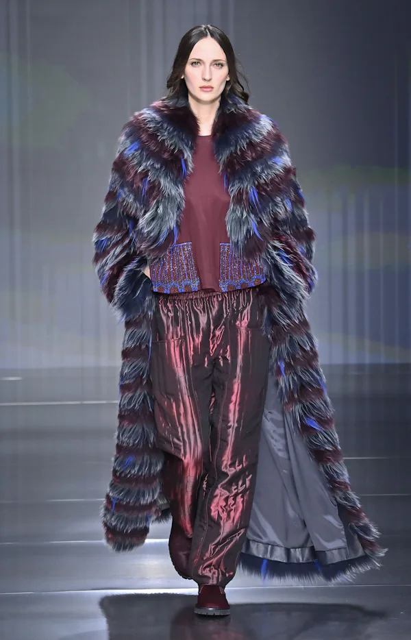 A model walks the runway at the Giorgio Armani Ready to Wear Fall/Winter 2026