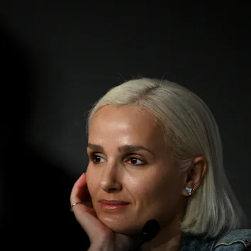 French director Julia Ducournau attends a press conference for the film "Alpha" at the 78th edition ...