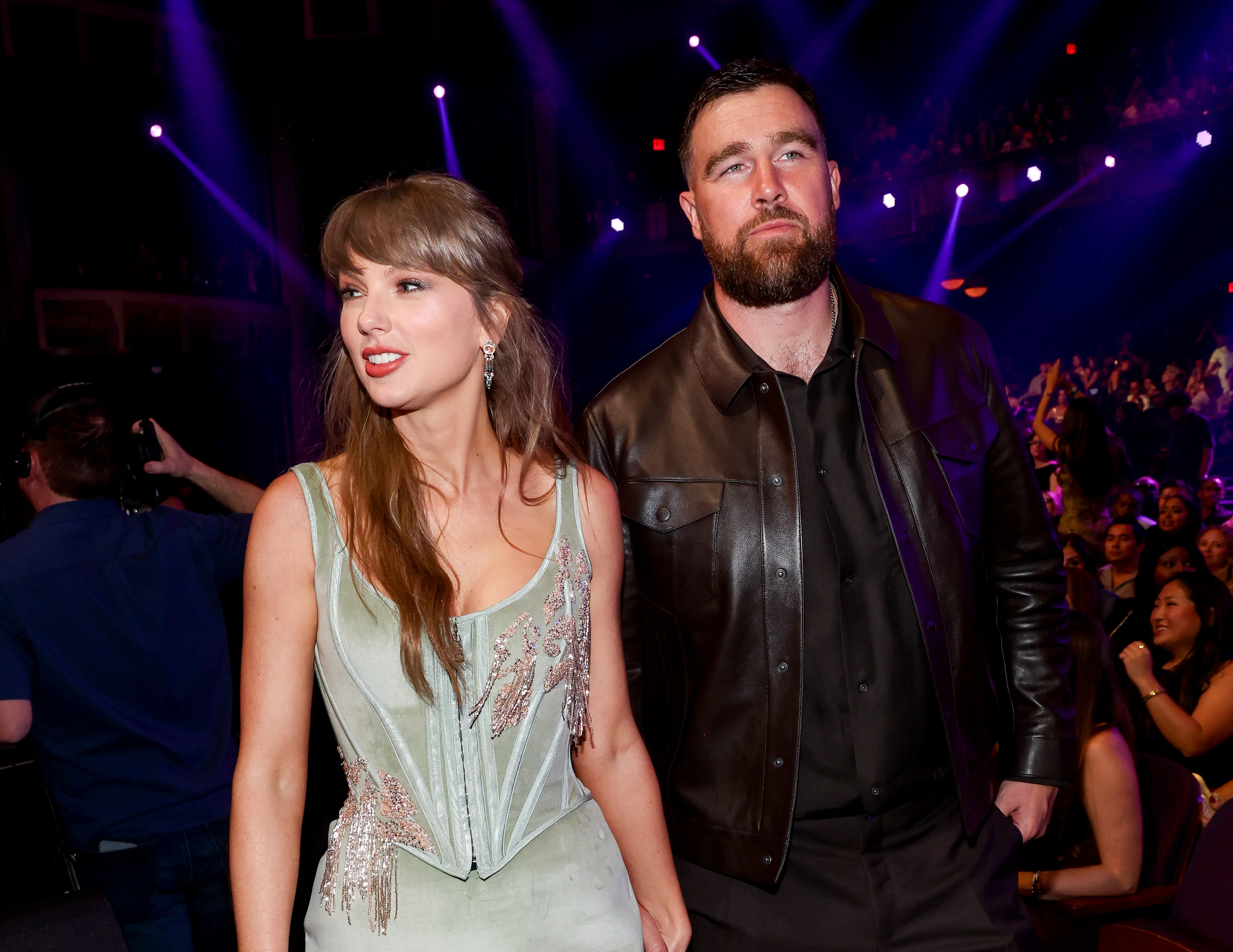 Taylor Swift and Travis Kelce at the 2026 iHeartRadio Music Awards held at Dolby Theatre on March 26...