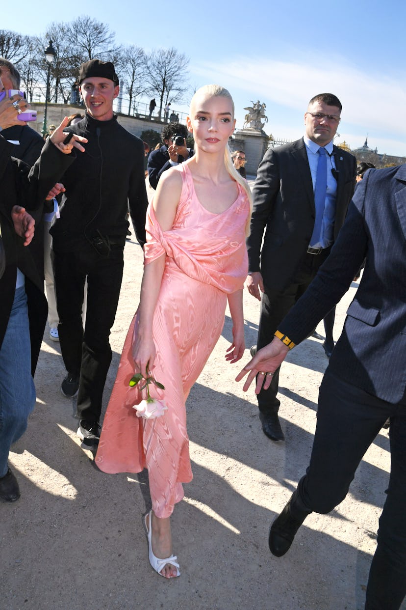 Anya Taylor-Joy attends the Christian Dior show during Paris Fashion Week Womenswear Fall/Winter 202...