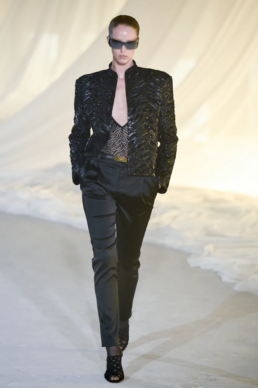 Model on the runway on the runway at the Balmain fashion show as part of Paris Fashion Week Fall 202...