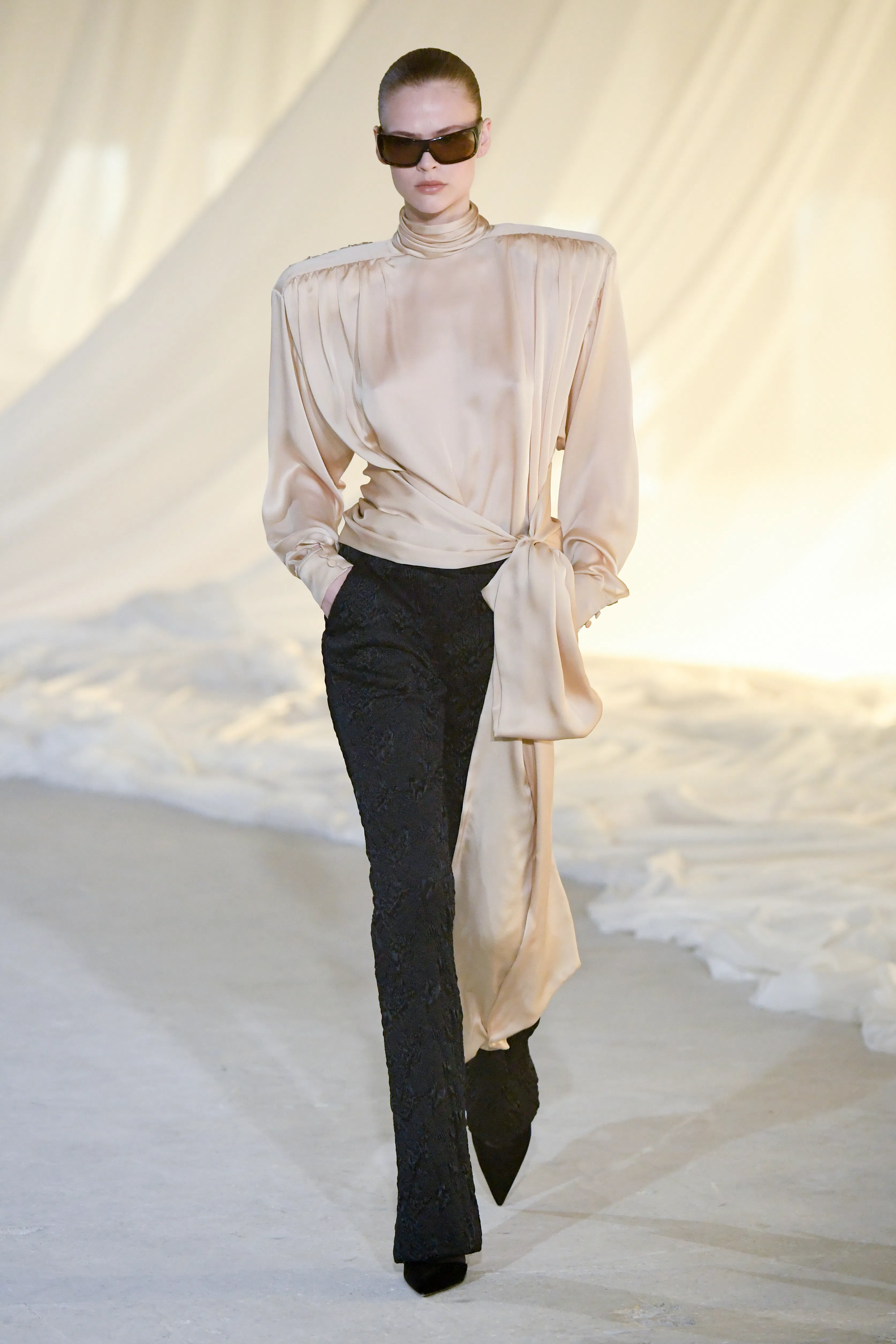 Model on the runway on the runway at the Balmain fashion show as part of Paris Fashion Week Fall 202...