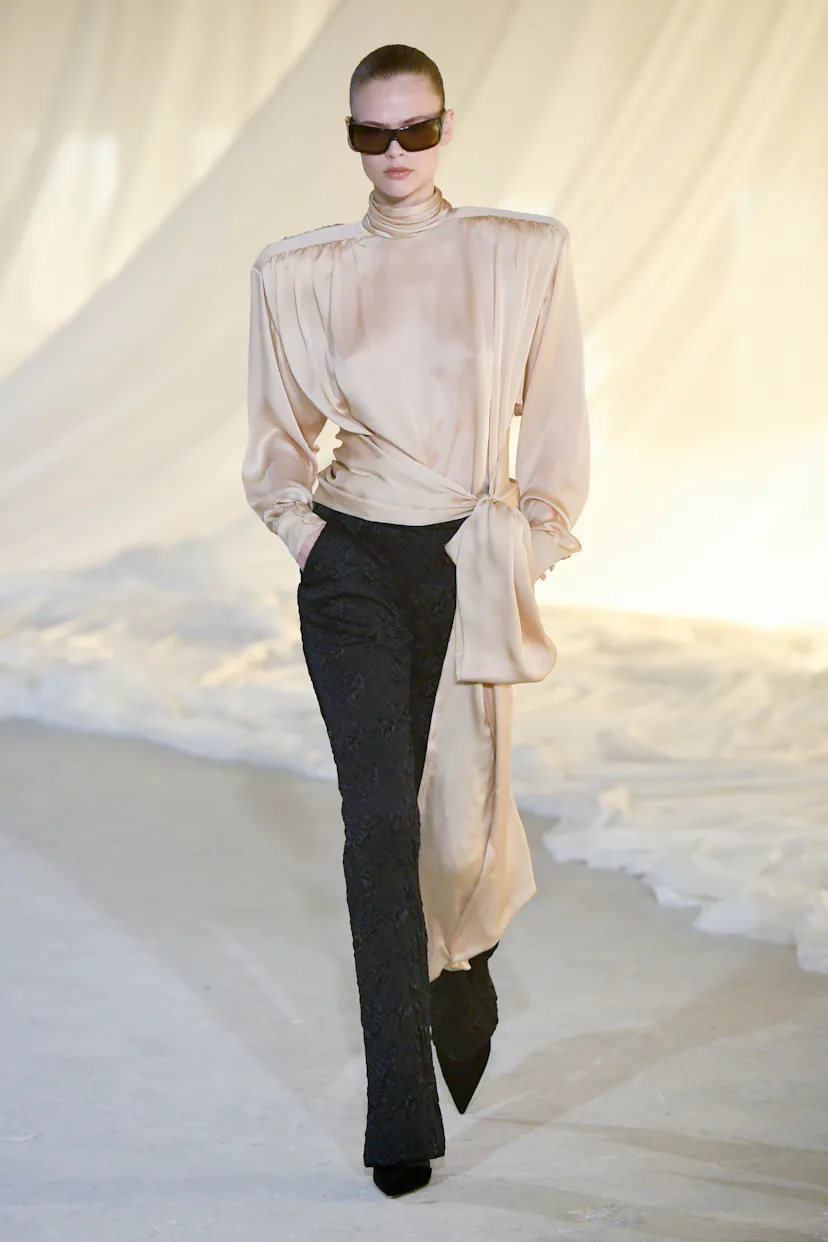 Model on the runway on the runway at the Balmain fashion show as part of Paris Fashion Week Fall 202...