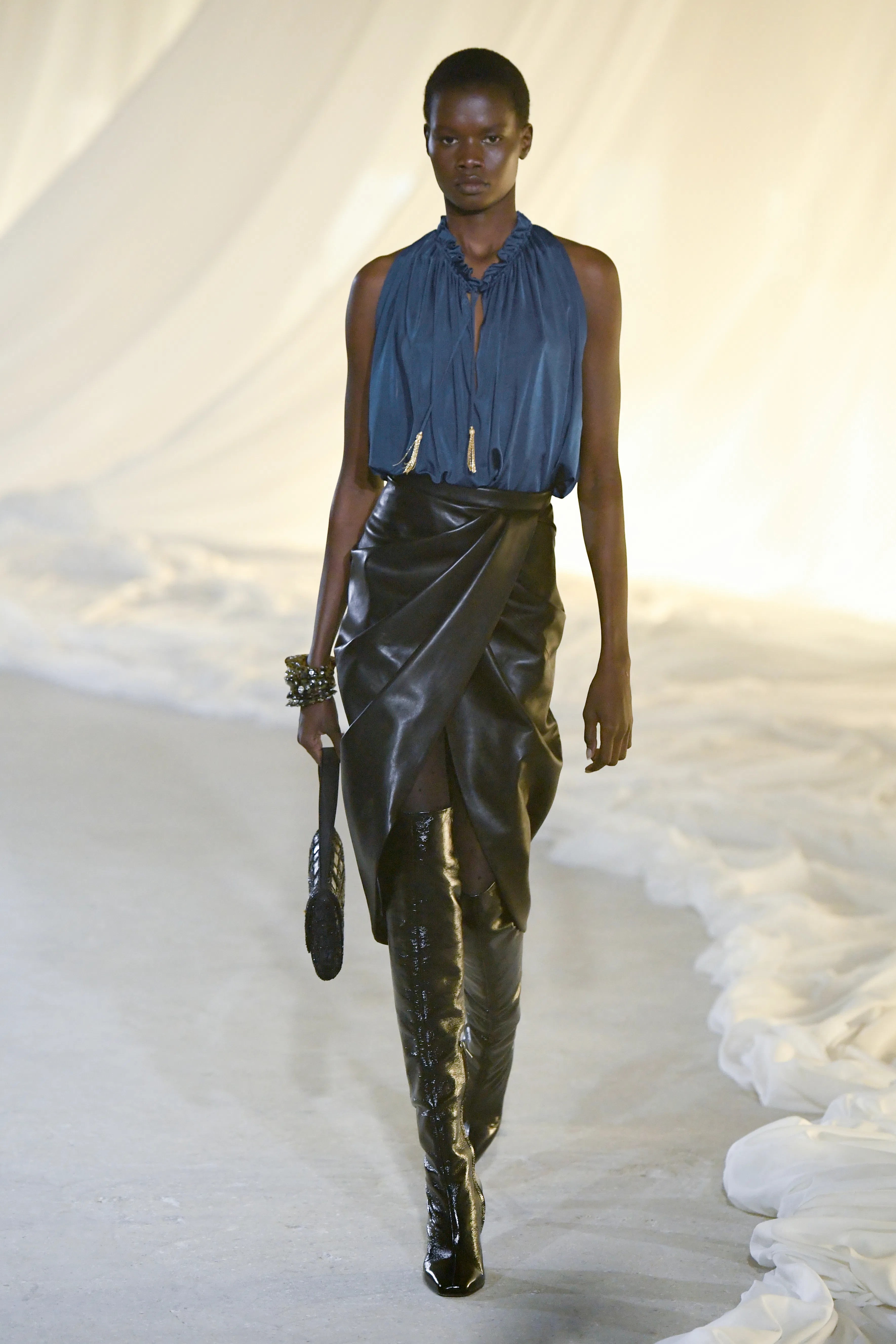 Model on the runway on the runway at the Balmain fashion show as part of Paris Fashion Week Fall 202...