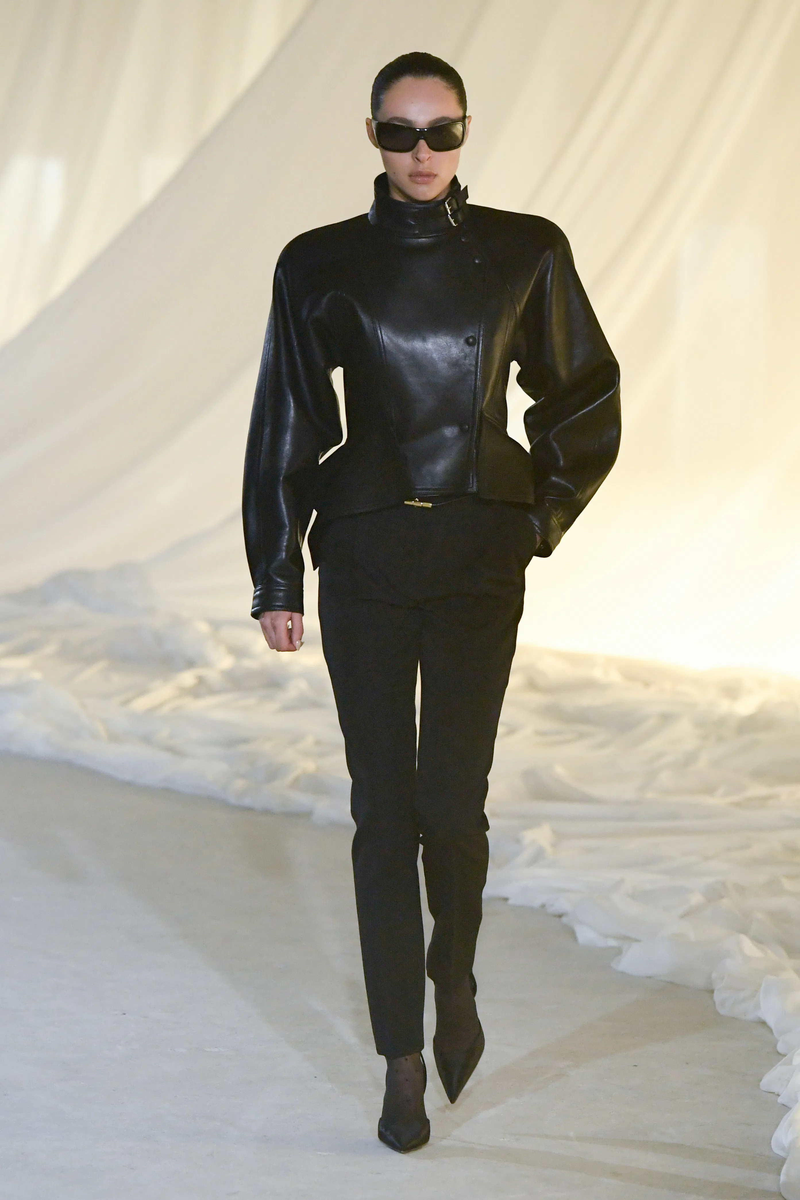 Model on the runway on the runway at the Balmain fashion show as part of Paris Fashion Week Fall 202...