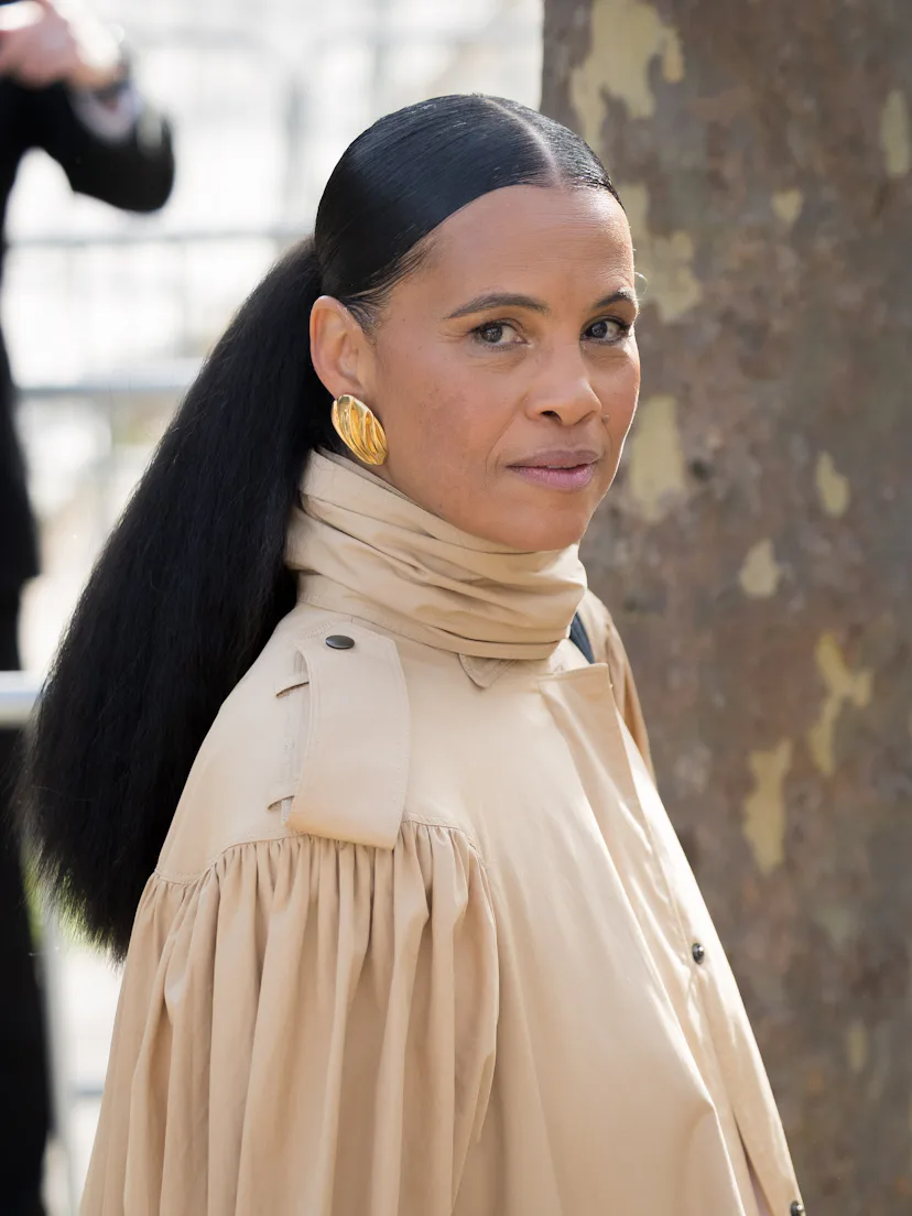 Neneh Cherry with a center-parted ponytail at the Chloe show