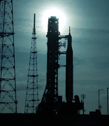 CAPE CANAVERAL, FLORIDA - MARCH 31: NASA's 322-foot-tall Artemis II Space Launch System rocket and O...