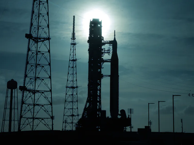 CAPE CANAVERAL, FLORIDA - MARCH 31: NASA's 322-foot-tall Artemis II Space Launch System rocket and O...