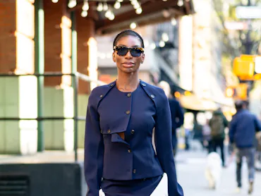 NEW YORK, NEW YORK - APRIL 09: Michaela Coel is seen in Tribeca on April 09, 2026 in New York City. ...