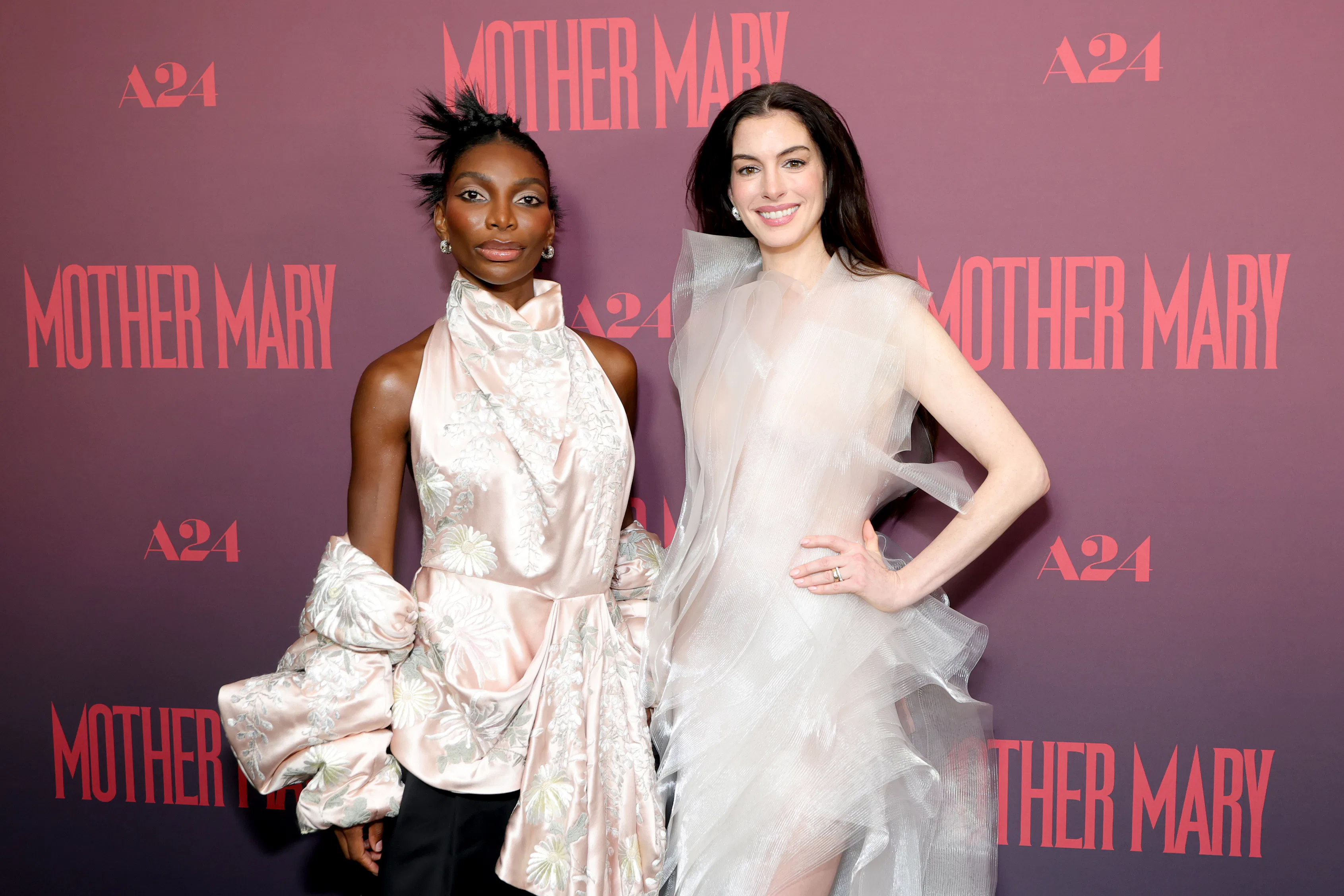 Michaela Coel and Anne Hathaway at A24's "Mother Mary" screening at Metrograph in New York City in A...