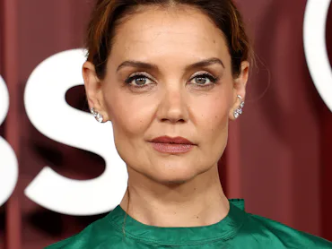 Katie Holmes with her hair pulled back on the red carpet
