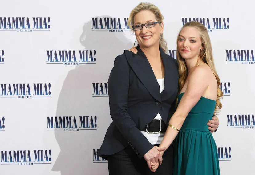 Meryl Streep and Amanda Seyfried attend the photocall for "Mamma Mia! The Movie"