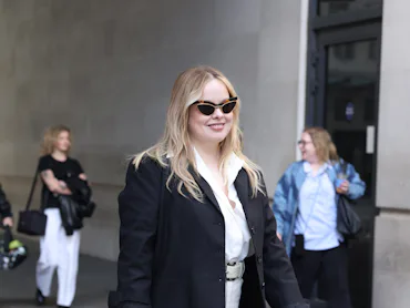 LONDON, ENGLAND - APRIL 14: Nicola Coughlan seen at BBC Radio 6 on April 14, 2026 in London, England...