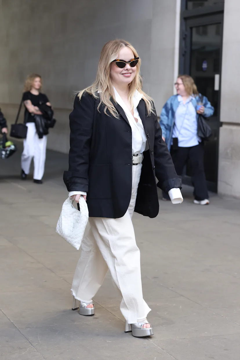 LONDON, ENGLAND - APRIL 14: Nicola Coughlan seen at BBC Radio 6 on April 14, 2026 in London, England...