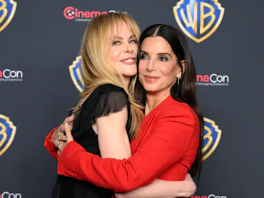 LAS VEGAS, NEVADA - APRIL 14: Nicole Kidman (L) and Sandra Bullock arrive at the CinemaCon 2026 - Wa...