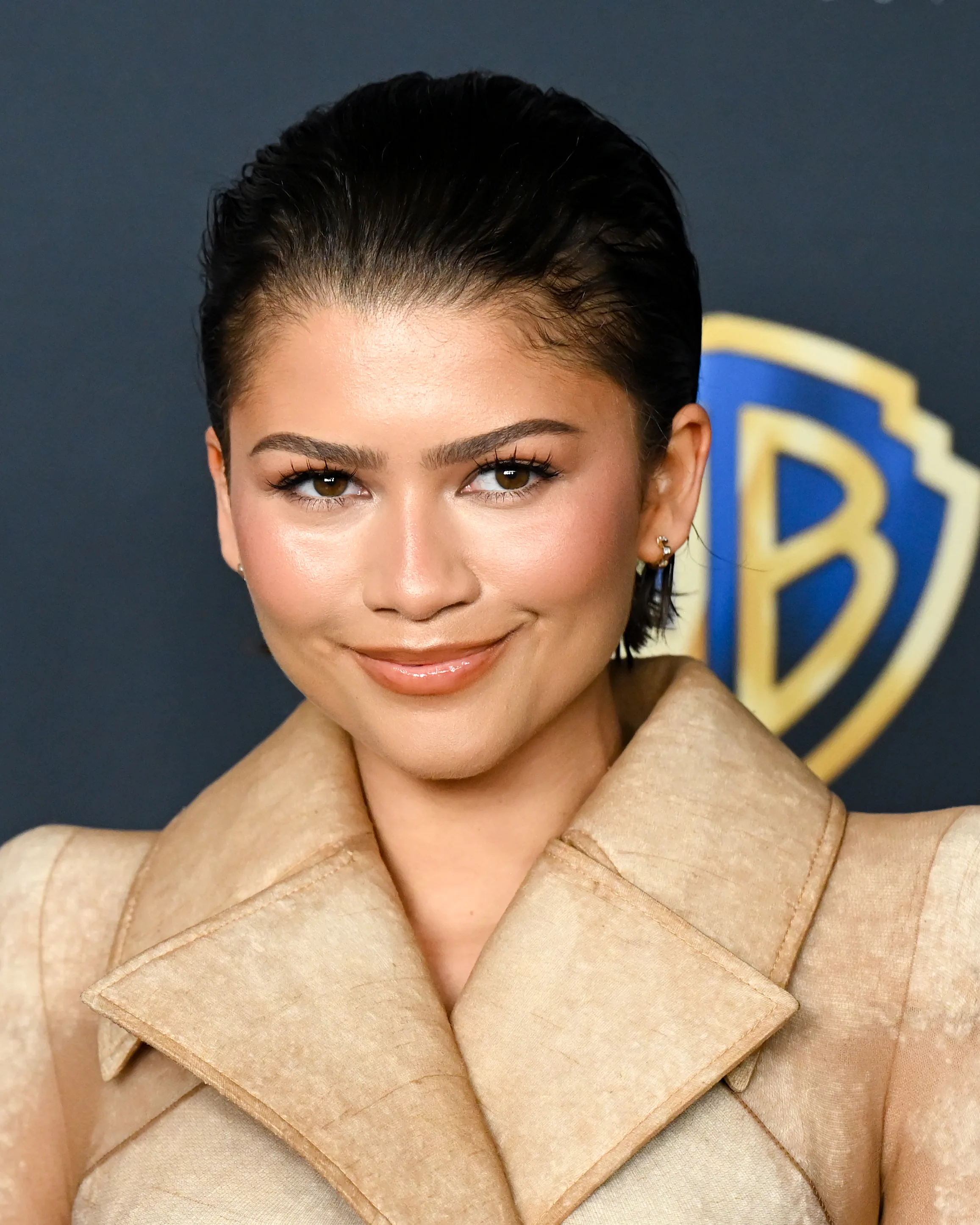 Zendaya with a slicked-back hydro bob at CinemaCon
