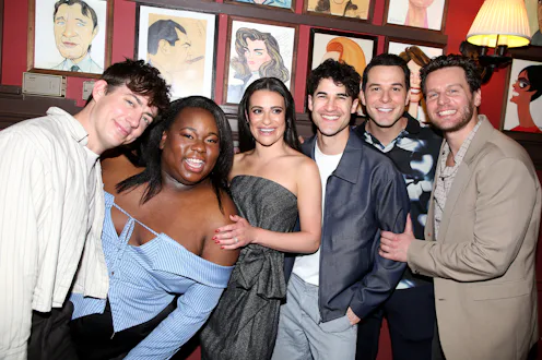 NEW YORK, NEW YORK - APRIL 16: (L-R) Kevin McHale, Alex Newell, Lea Michele, Darren Criss, Skylar As...