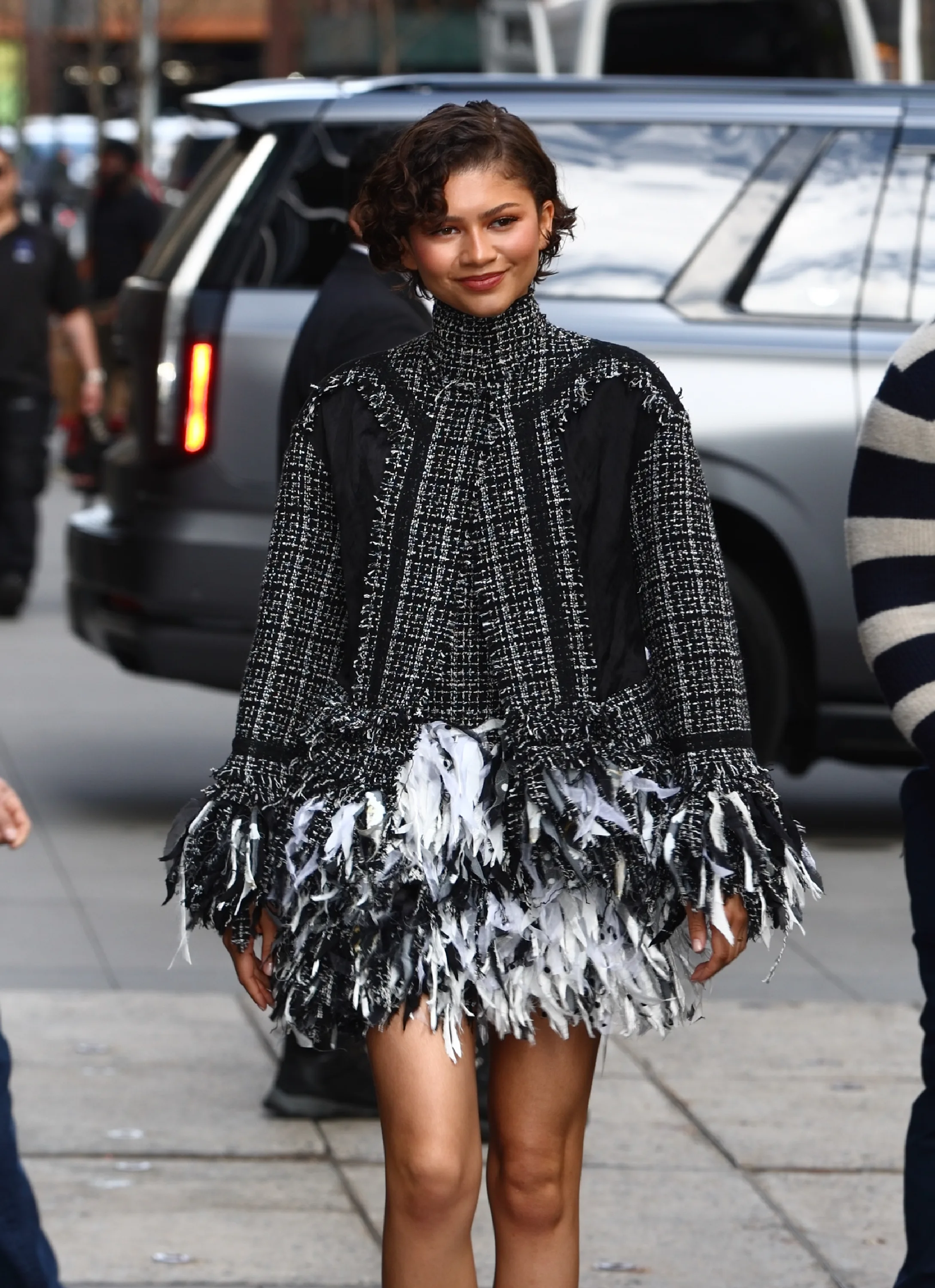 Zendaya is seen leaving Good Morning America on April 1, 2026 in New York, New York.