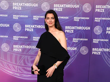 Anne Hathaway attends the Breakthrough Prize Ceremony at Barker Hangar in April 2026.