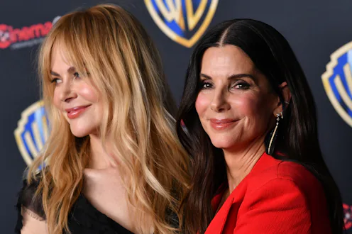 Australian actress/producer Nicole Kidman (L) and US actress/producer Sandra Bullock (R) promote the...
