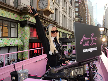 NEW YORK, NEW YORK - APRIL 20: Paris Hilton DJ's during the Karl Lagerfeld Paris: From Paris, With L...
