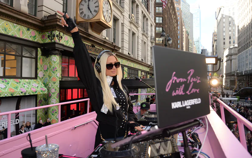 NEW YORK, NEW YORK - APRIL 20: Paris Hilton DJ's during the Karl Lagerfeld Paris: From Paris, With L...