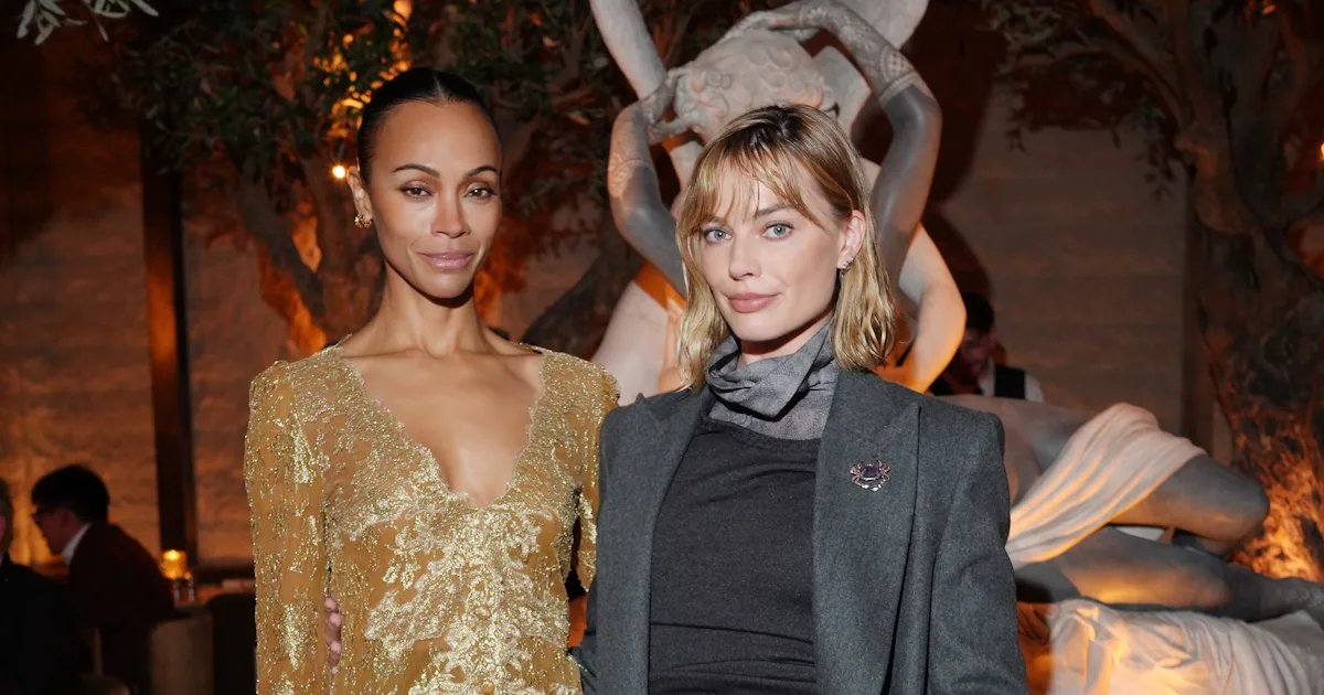 Zoe Saldaña & Margot Robbie Meet Up in Contrasting Style